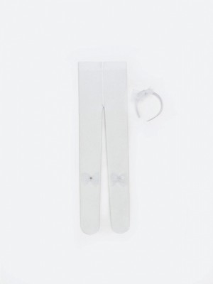 Lcw Kids Beyaz Fiyonk Detaylı Kız Çocuk Külotlu Çorap ve Taç