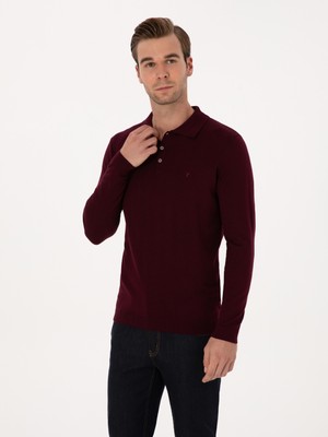 Cacharel Erkek Bordo Slim Fit Regular Fit Pamuk Karışımlı Polo Yaka Basic Triko Kazak 50318673-VR014