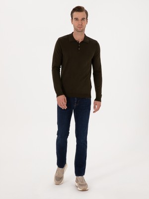 Cacharel Haki Regular Fit Pamuk Karışımlı Polo Yaka Basic Triko Kazak 50318673 VR027