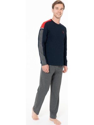 U.S. Polo Assn. Erkek Penye Mevsimlik Ev Giyim Alt Üst Takım Düz Desenli Regular Kalıp 2 Parça Lacivert
