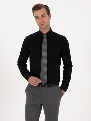 Cacharel Erkek Siyah Slim Fit %100 Pamuk Klasik Gömlek 50318179-VR046