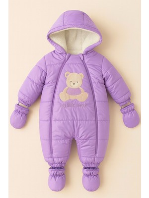 Sevimli Figürlü Kapüşonlu Içi Kürklü Patikli Eldivenli Bebek-Çocuk Astronot-Kozmonot Tulum Mont