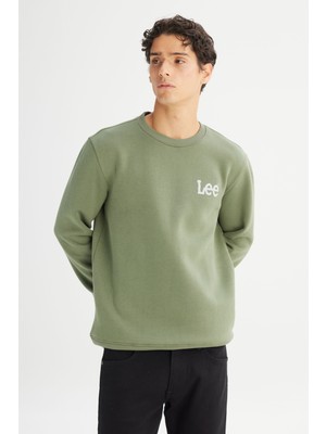 Lee L2520365 904 Olıvestone Erkek Small Logo Baskılı Regular Bısıklet Yaka Sweatshırt