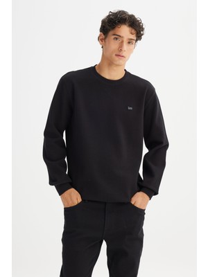 Regular Fit Normal Kesim Bisiklet Yaka Baskılı Siyah Sweatshirt
