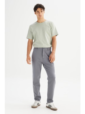 Regular Fit Normal Kesim Normal Bel Pamuklu Esnek Gri Chino Pantolon