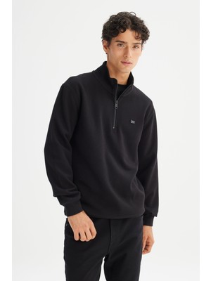 Regular Fit Normal Kesim Kapüşonlu Fermuar Detaylı Siyah Sweatshirt