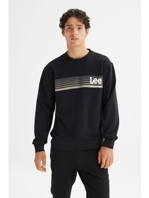 Lee L2520099 001 Black Erkek Grafık Logo Baskılı Regular Bısıklet Yaka Sweatshırt