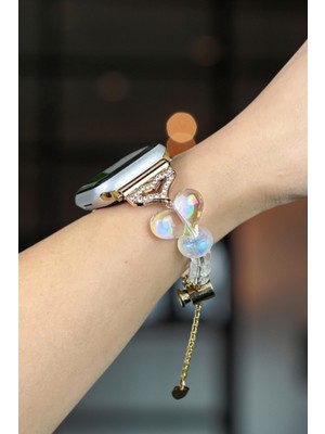 Fibaks Apple Watch Series 10/11 42MM 10/9/8/7/6/5/4/3/SE 41MM 40MM 38MM Kordon Boncuk Kalp Fiyonk