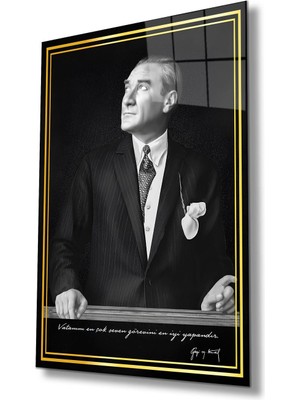 Atatürk Portre Cam Tablo Modern Ev Ofis Salon Hediyelik Büyük Tablo Duvar Dekoru