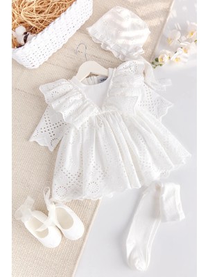 100% Pamuk 4'lü Kız Bebek Mevlüt Elbisesi Seti Ekru