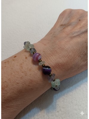 Kişiselleştirilmiş Ahşap Kutulu Flotit Doğal Taş Bileklik Unisex Erkek Kadın Hediyelik Takı