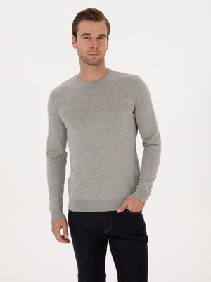 Cacharel Erkek Füme Slim Fit Pamuk Karışımlı Bisiklet Yaka Triko Kazak 50318982-VR058
