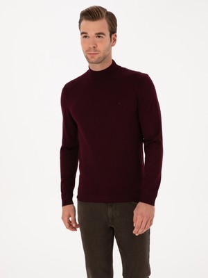 Cacharel Erkek Açık Bordo Slim Fit Yün Karışımlı Yarım Balıkçı Basic Triko Kazak 50315296-VR263