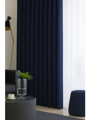 Lacivert Blackout, Işık Geçirmez, Karartma Perde, Pilesiz, Lüks, Tek Kanat, Güneşlik