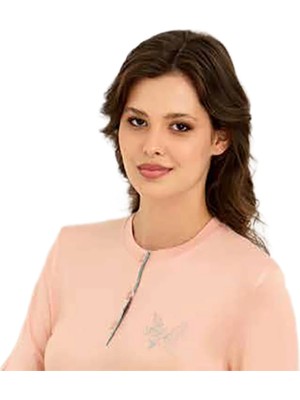 Rozalinda 3923 Kadın Kışlık Ön Üç Düğmeli O-Yaka Büyük Beden Pijama Takım