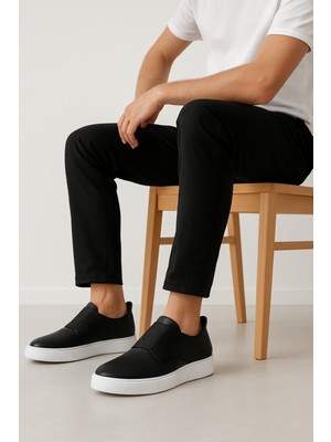 Growish GRE0173 Hakiki Deri Hafif Beyaz EVA Yüksek Taban Bantlı Günlük Siyah Rahat Erkek Casual Ayakkabı