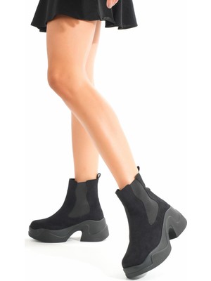 FZ-2400 Siyah Süet Yüksek Tabanlı Lastikli Günlük Kadın Bot