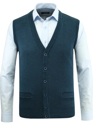 Erkek Düğmeli Yelek Triko Cepli Çelik Örgü Klasik Kalıp - 5200L