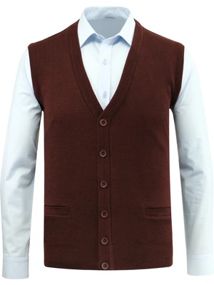 Erkek Düğmeli Yelek Triko Cepli Çelik Örgü Klasik Kalıp - 5200L