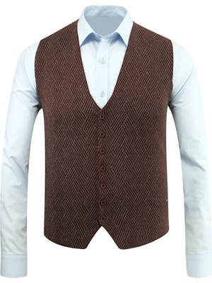 Erkek Düğmeli Yelek Cepsiz Desenli Çelik Örgü Klasik Kalıp - 5211LS