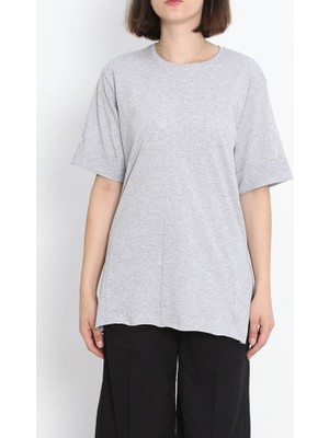 Büyük Beden Duble Kol Tişört Gri