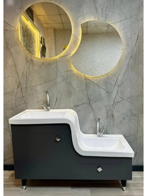 Adnan Mobilya Abdest Lavabosu Çocuk Yaşlı Engelli Abdest Lavabosu Z Lavabo 115x45 cm antrasit sağ