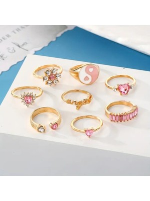 7 Adet Gotik Tarz Ayıcık ve Kelebek Figürlü Yılan ve Çiçek Motifli Ayarlanabilir Set Yüzük Kombin