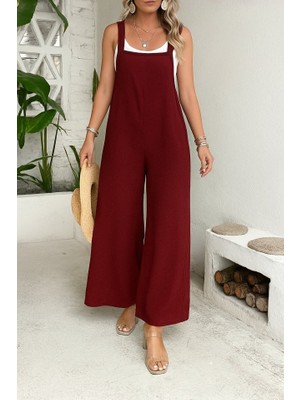 Kadın Askılı Yandan Fermuarlı Geniş Paçalı Valencia Tulum