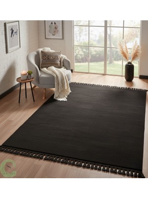 Post/peluş Yıkanabilir Kaymaz Taban Yumşacık Siyah Örgü Saçaklı Modern ve Şık Salon Oturma Odası Mutfak Çocuk Odası Koridor Antre Halısı