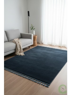 Post/peluş Yıkanabilir Kaymaz Taban Yumşacık Mavi Örgü Saçaklı Modern ve Şık Salon Oturma Odası Mutfak Çocuk Odası Koridor Antre Halısı