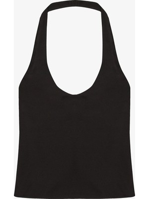 Sırt Dekolteli Halter Yaka Basic Atlet Siyah