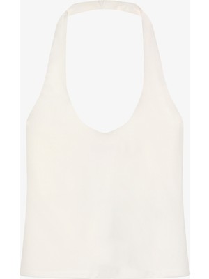 Sırt Dekolteli Halter Yaka Basic Atlet Ekru