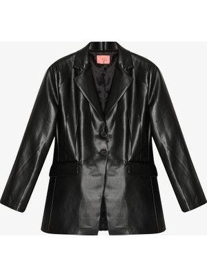 Bele Oturan Deri Blazer Ceket Siyah