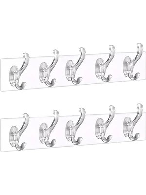 ® 2 Adet Şeffaf Duvar Askısı 5'li Iz Bırakmayan Güçlü Yapışkanlı Askı Kapı Arkası Banyo Mutfak