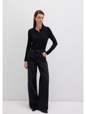 Mavi Yün Karışımlı Siyah Triko Polo 1710712-900