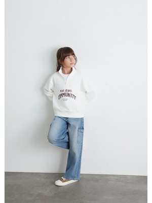 Mavi Baskılı Yarı Fermuarlı Ekru Sweatshirt 7S10130-70057