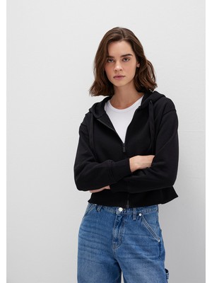 Mavi Kapüşonlu Siyah Basic Crop Sweatshirt 1S10388-900