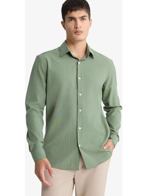 DeFacto Modern Fit Polo Yaka Krinkıl Uzun Kollu Gömlek F1767AX25AU