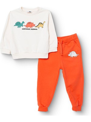 Hellobaby Erkek Bebek Cool Dino Eşofman Takımı Şardonlu Bisiklet Yaka Uzun Kol Ribanalı Paça