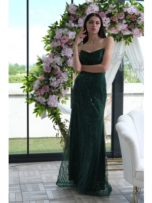 Zümrüt Taş Işlemeli Uzun Balık Abiye 0801056.123