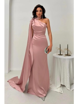 Gül Yaka Kuşak Detaylı Tek Omuz Abiye 0801099.25