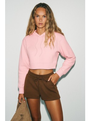 Üç Iplik Kapüşonlu Crop Sweat