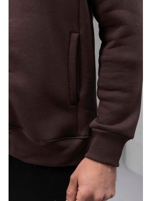 Marcel Regular Fit Fermuarlı Kıstırma Cepli Üç Ip Şardonlu Erkek sweatshirt - Kahve