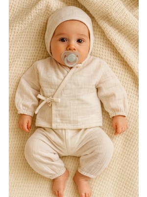 Baby Wings Müslin Düz Şapkalı 3 Lü Set Takım