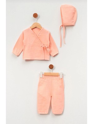 Baby Wings Müslin Düz Şapkalı 3 Lü Set Takım