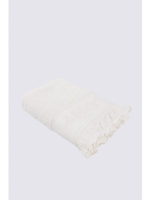 Ecocotton Elsa Banyo Havlusu  Organik Pamuk Nakışlı Krem 80X150 cm