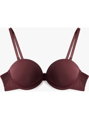 Koton Kalıp Ekstra Dolgulu Destekli Sütyen Bordo Polyester Karışımlı Rahat Fit Gün Boyu Konfor
