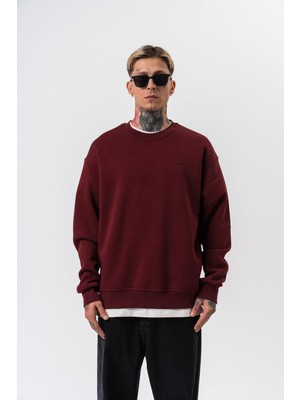 Erkek Respire Yazı Detaylı Basic Oversize Sweatshirt Bordo