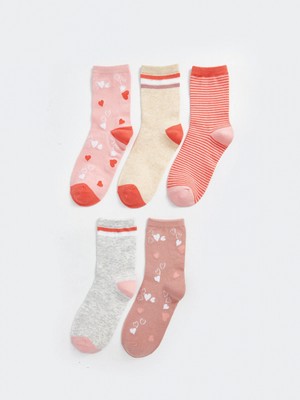 Lcw Kids Pembe Desenli Kız Çocuk Soket Çorap 5'li