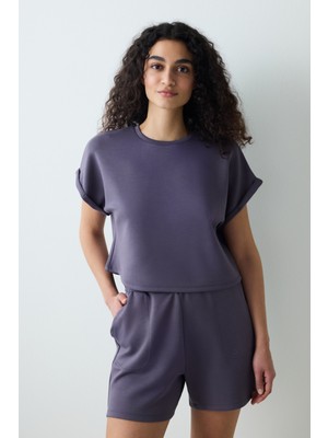 Gri Bisiklet Yaka Silky Touch Tişört